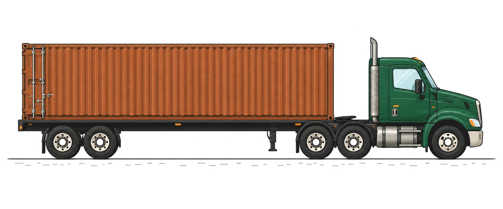 Illustration of a truck hauling a shipping container
