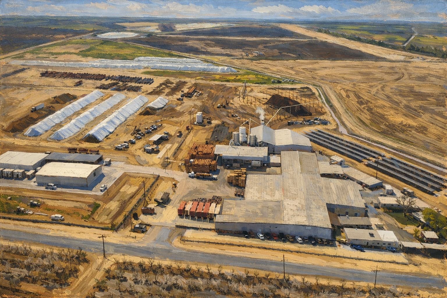 Painting of the Famoso facility seen from above